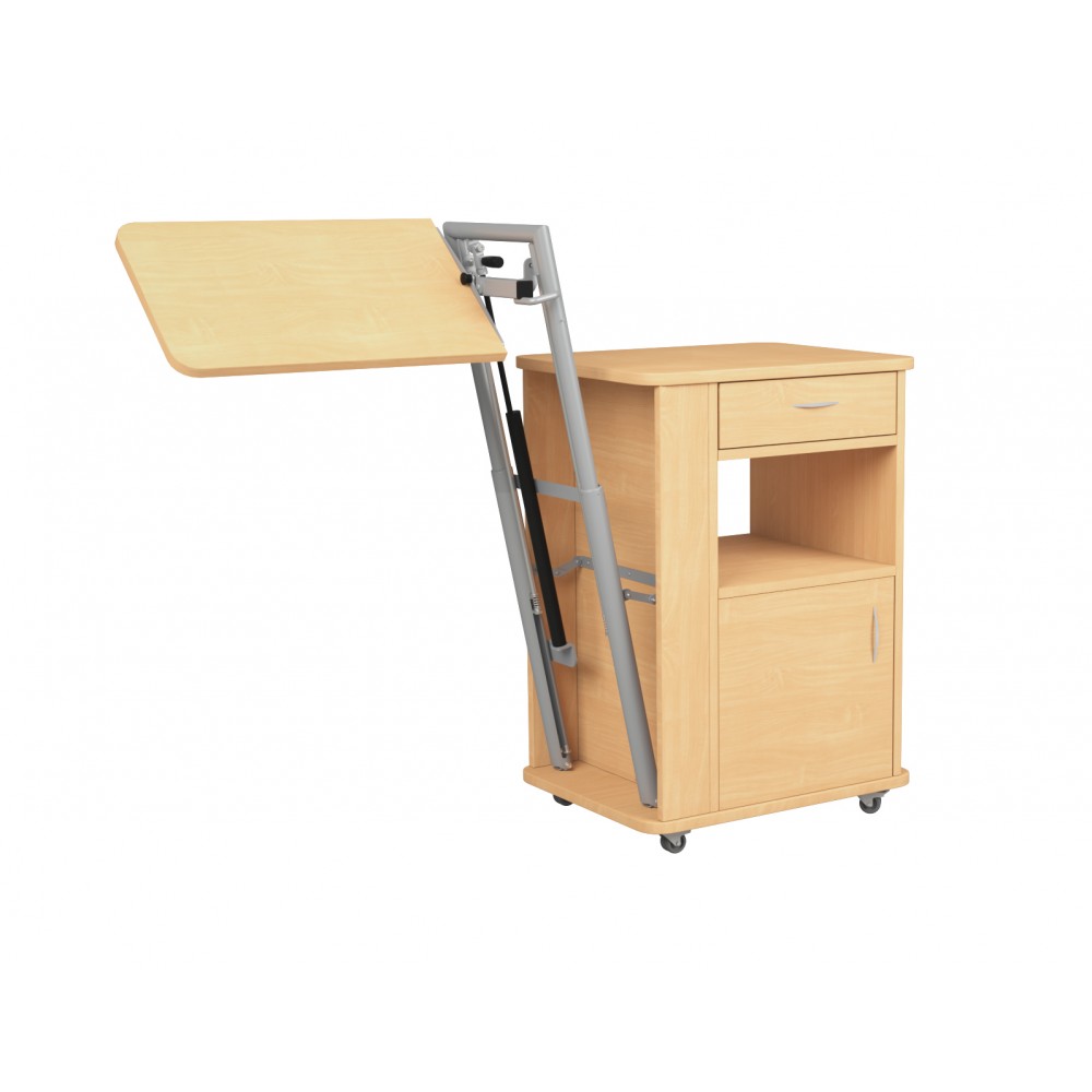  Κομοδίνο - Ξύλινο Τροχήλατο με Ρυθμιζόμενο Τραπεζάκι